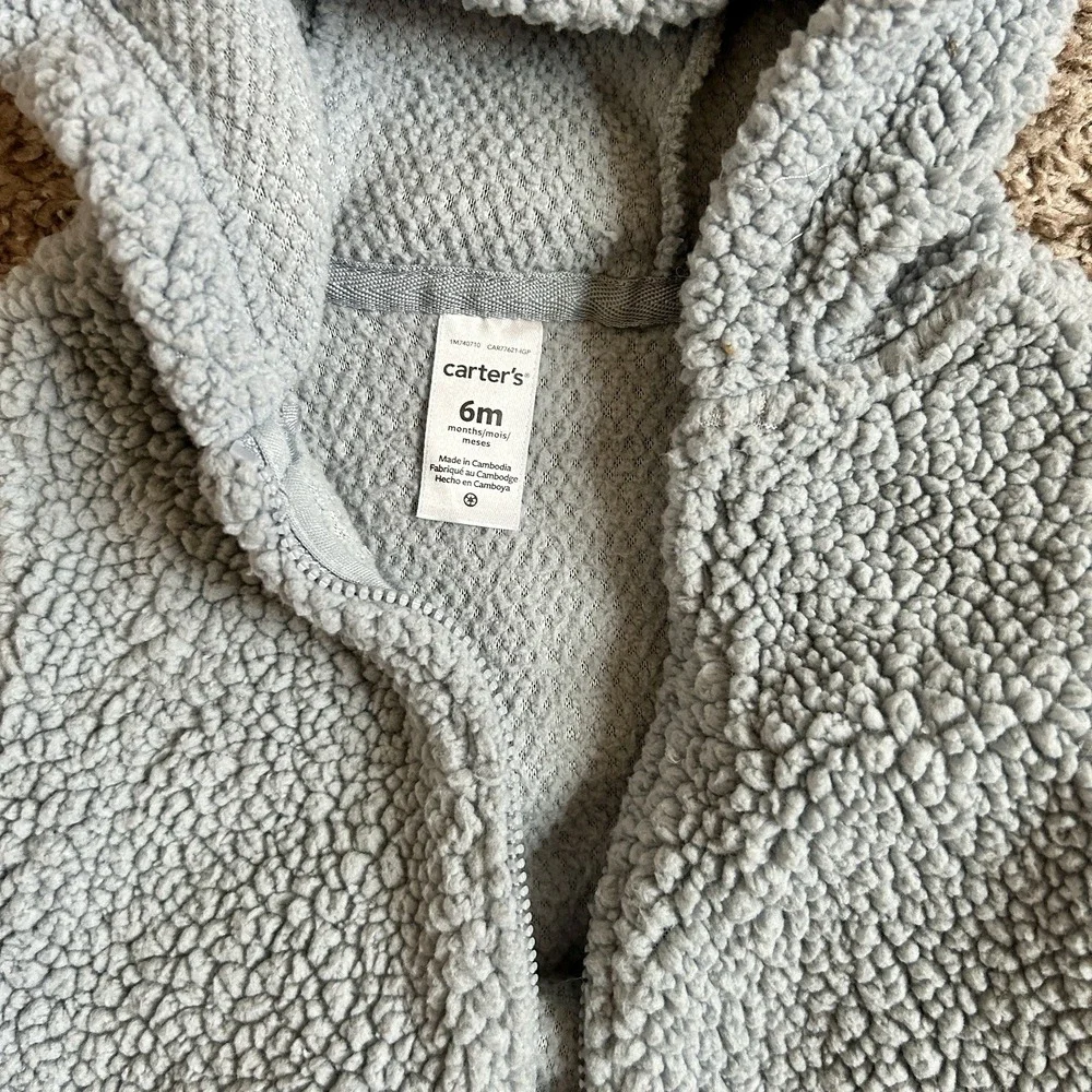 Carter's‎ I Baby Bear Hoodie Vest Bodysuit Set I Size 6M I Blue Gray Striped